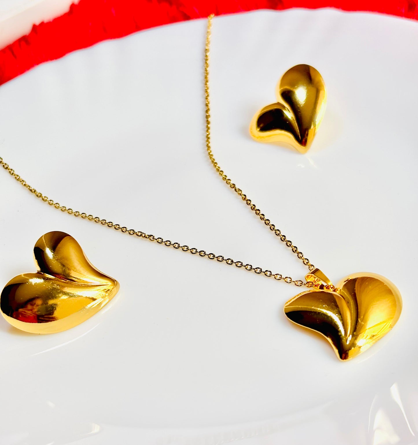 Heart pendant & earrings, demi-fine jewellery