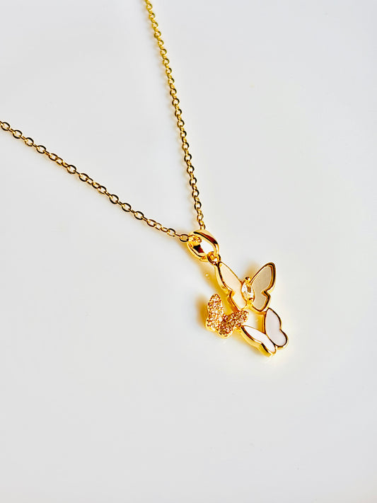 Butterfly, chain, golden, shiny, cute, korean, trendy