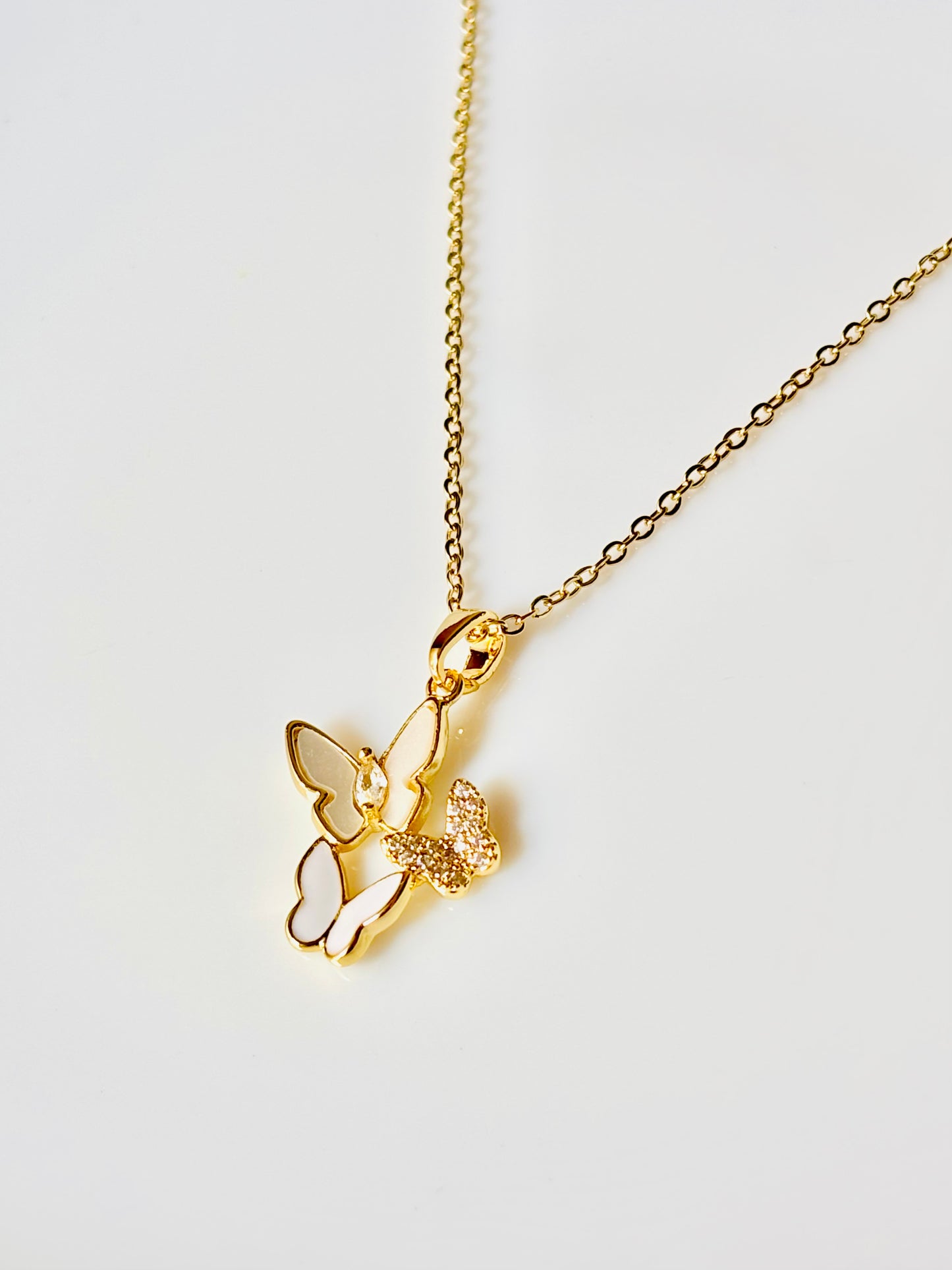 Gold butterfly pendant necklace, waterproof jewellery
