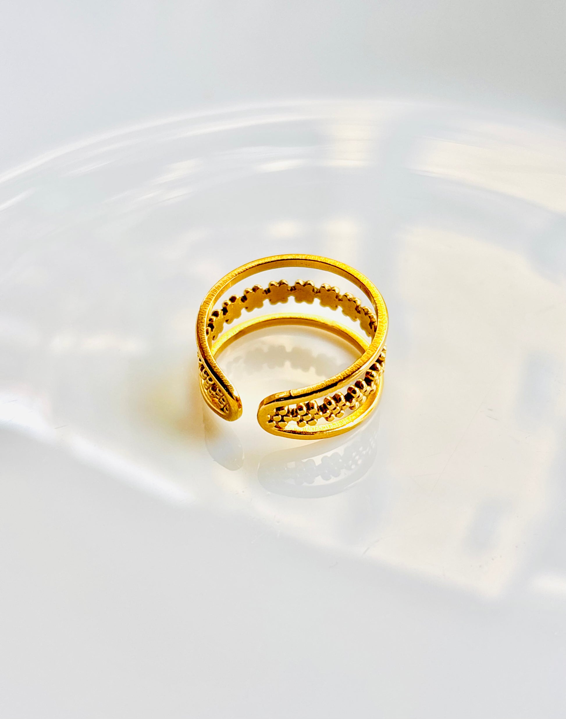 Gold open ring, adjustable, waterproof