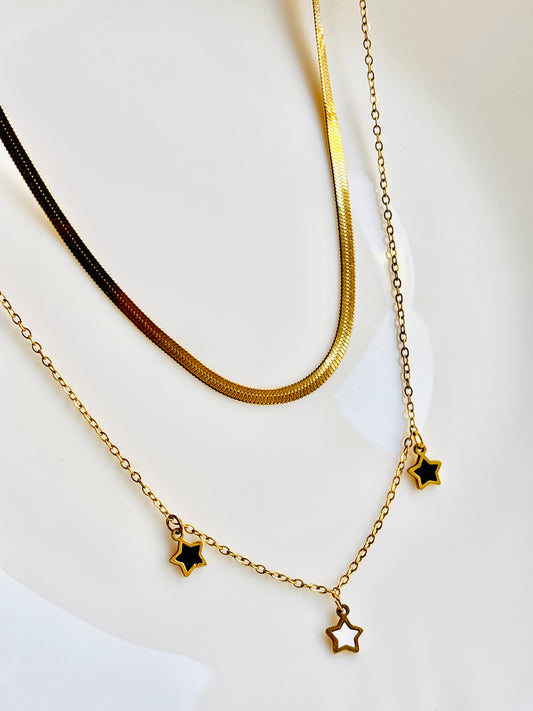 Double layer; necklace; anti tarnish; waterproof; trendy; classic; classy; go-to; chain; snake chain