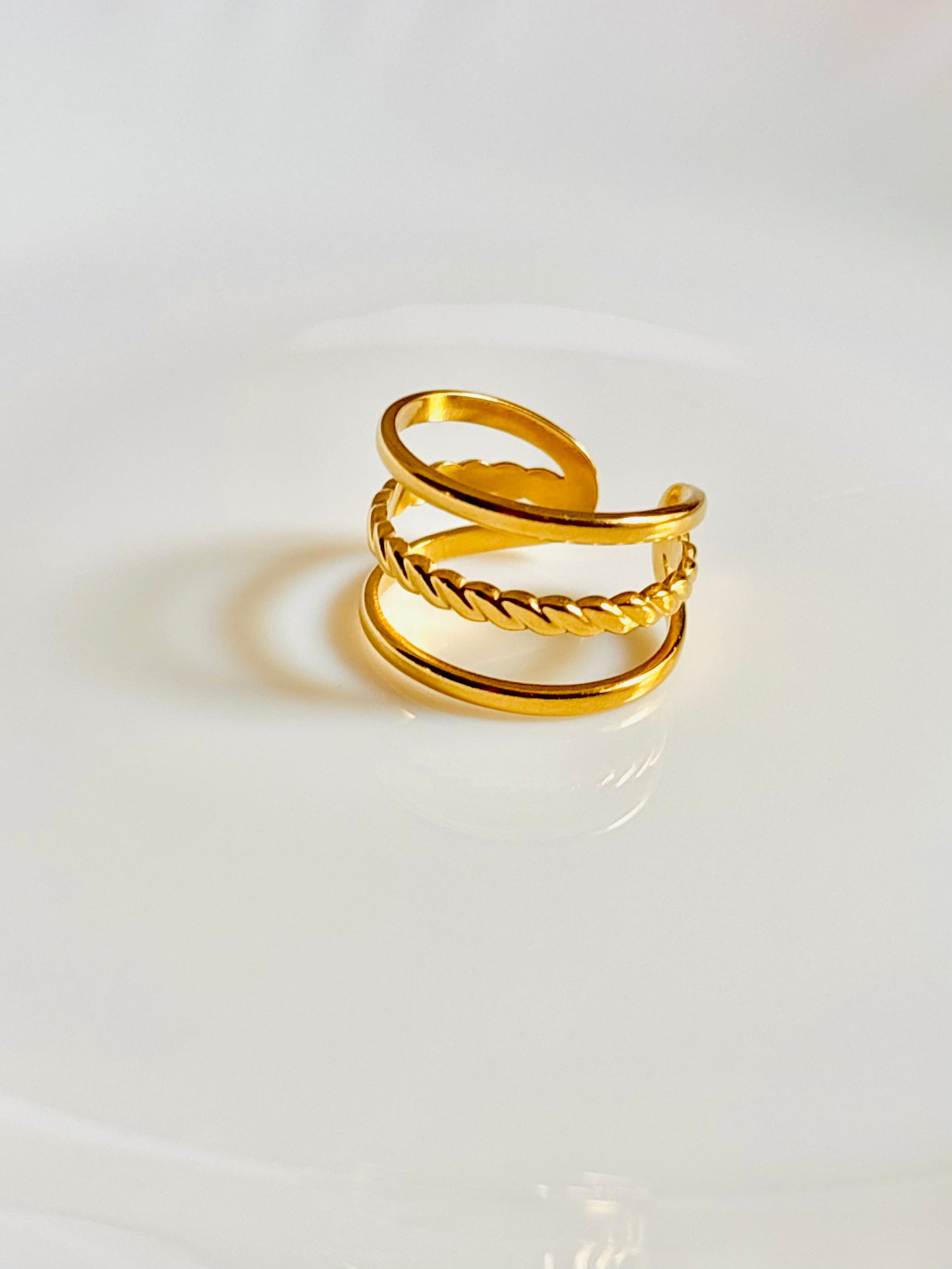 three layer, stylish ring, 18 carat gold plated, gift