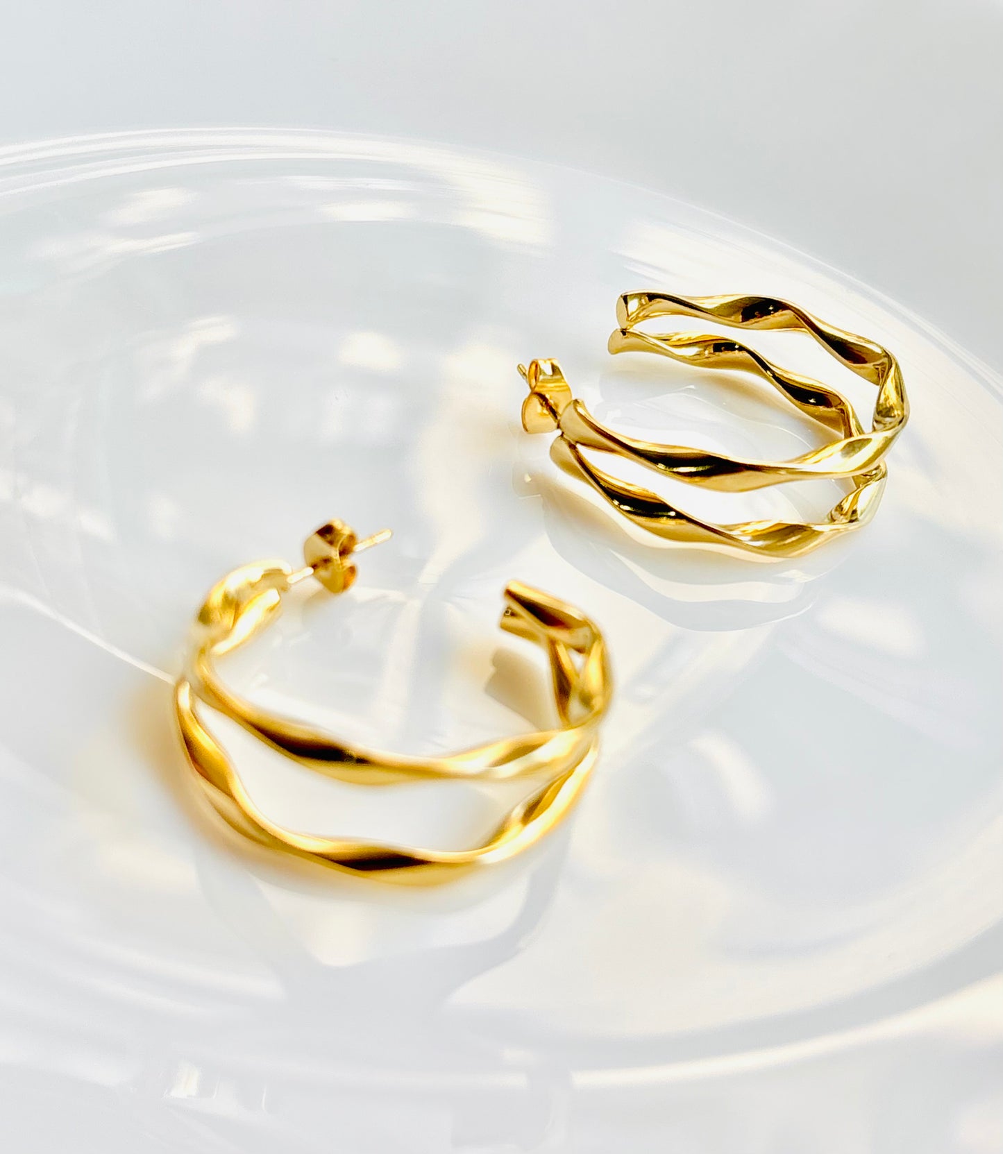 Shiny, bright, hoops, loops, classy, waterproof, durable earrings, tarnish resistant, earrings